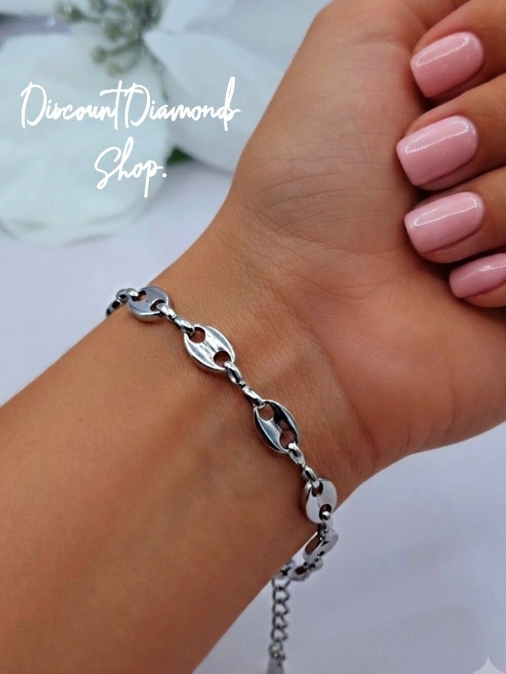18K White Gold Titanium Coffee Bean Bracelet